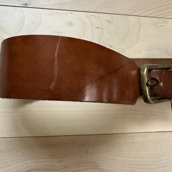 Vintage Handmade Leather Belt – Thick Sturdy Brown Leather, Brass Buckle - Picture 5 of 8